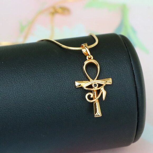 "Rose Gold Ankh Cross Pendant with Eye of Horus Design, XPPT1226 - Picture 2 of 13